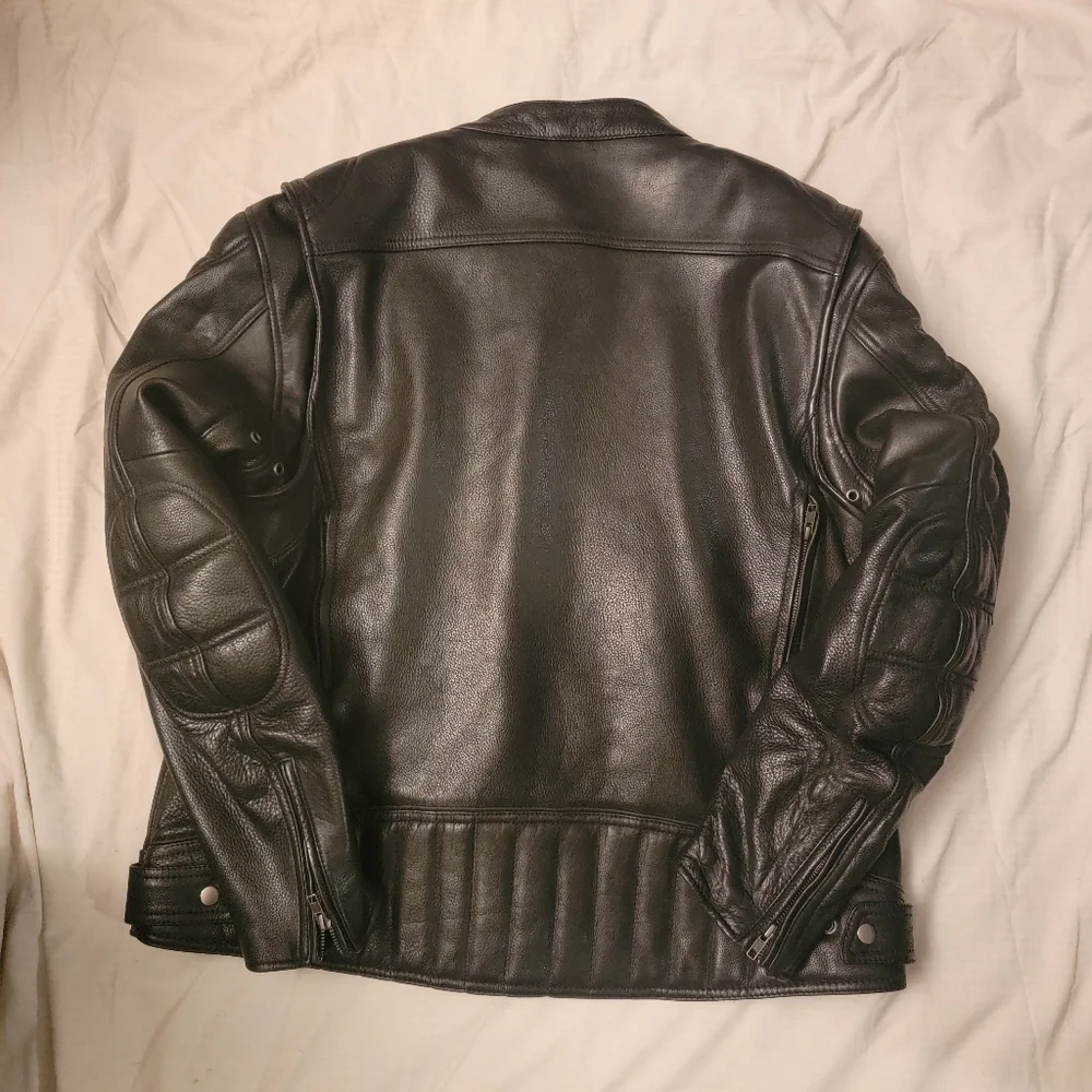 FIRST Classic  Black Leather Moto Biker Motorcycle Racer Jacket Men Size…
